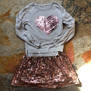 Girls flippy Heart Sweater and skirt outfit
